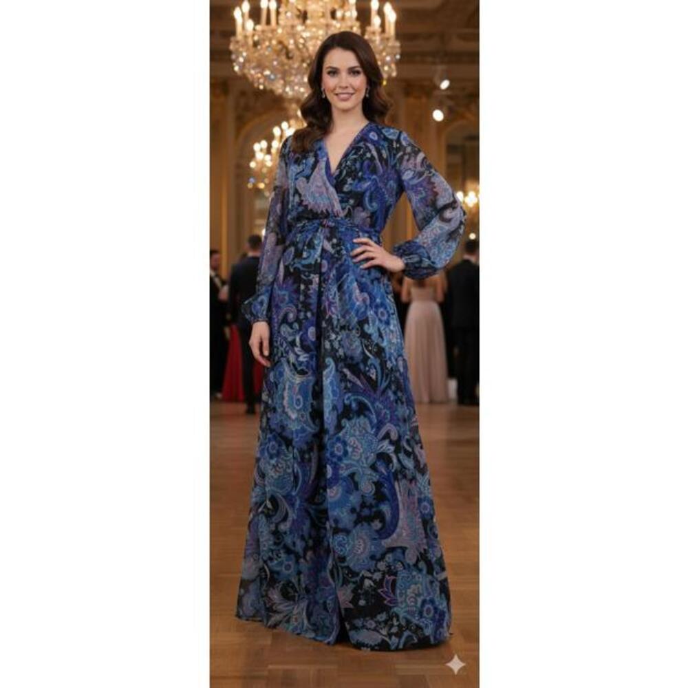Boston Proper Vintage Bohemian Maxi Dress - Blue Floral Print Size 4